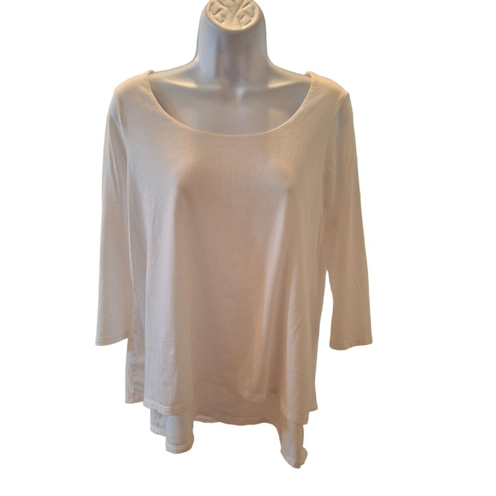 Pure Jill Womens Blouse Medium White Elliptical Layered 3/4 Sleeve Lagenlook